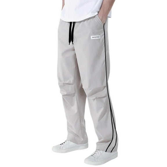 Mohiass Men's Baggy Track Pants Y2K Streetwear Sweatpants Casual Loose Drawstring Letter Lounge Sports Trousers with Pockets Light Gray L