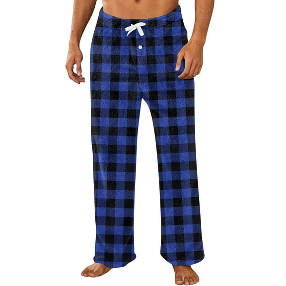 Mohiass Men's Plush Warm Pajama Pants Soft Fleece Comfortable Sleep Bottoms Drawstring Elastic Winter Cozy Lounge Pants Blue 2XL