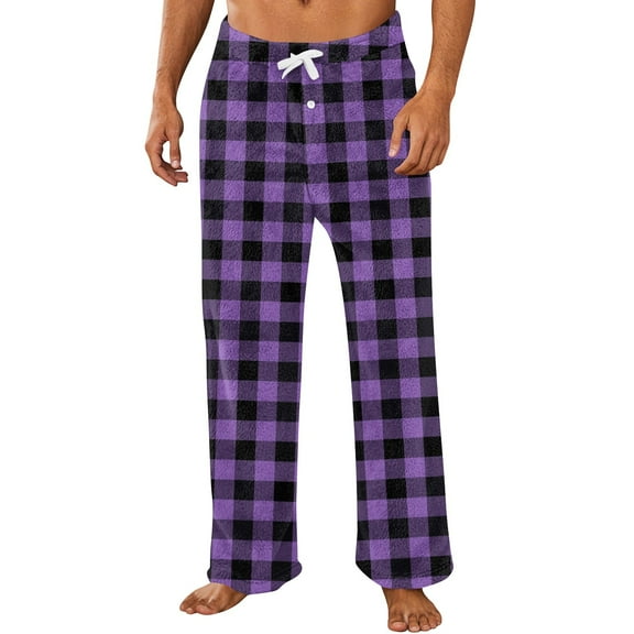 Mohiass Men's Plush Warm Pajama Pants Soft Fleece Comfortable Sleep Bottoms Drawstring Elastic Winter Cozy Lounge Pants Purple M