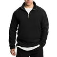 thumbnail image 1 of Mohiass Men's Quarter Zip Fleece Cotton Pullover Sweatshirts Mock Neck Casual Long Sleeve Fall Winter Warm Sweatshirt Black L, 1 of 5