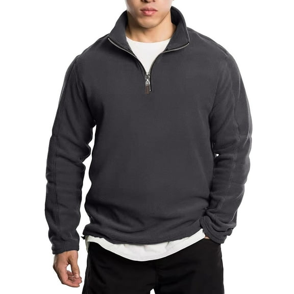 Mohiass Men's Quarter Zip Fleece Cotton Pullover Sweatshirts Mock Neck Casual Long Sleeve Fall Winter Warm Sweatshirt Gray XL