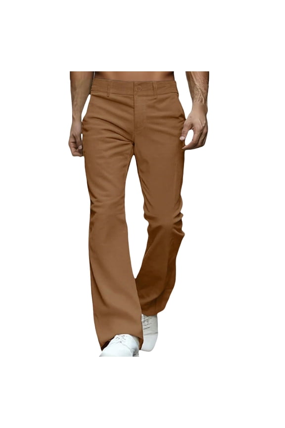 Men's Relaxed Vintage 60s 70s Bell Bottom Stretch Fit Classic Comfort Flared Flares Retro Leg Disco Pants Brown M