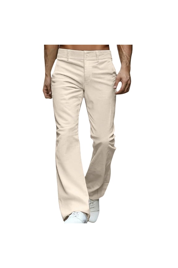 Men's Relaxed Vintage 60s 70s Bell Bottom Stretch Fit Classic Comfort Flared Flares Retro Leg Disco Pants Khaki L