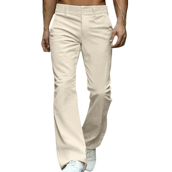 Mohiass Men's Relaxed Vintage 60s 70s Bell Bottom Stretch Fit Classic Comfort Flared Flares Retro Leg Disco Pants Khaki XL