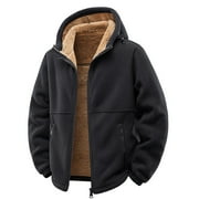 MOHIASS Men's Sherpa Lined Hoodie Jacket Winter Warm Heavy Weight Zip Up Hooded Sweatshirt Thick Fleece Coats Black M