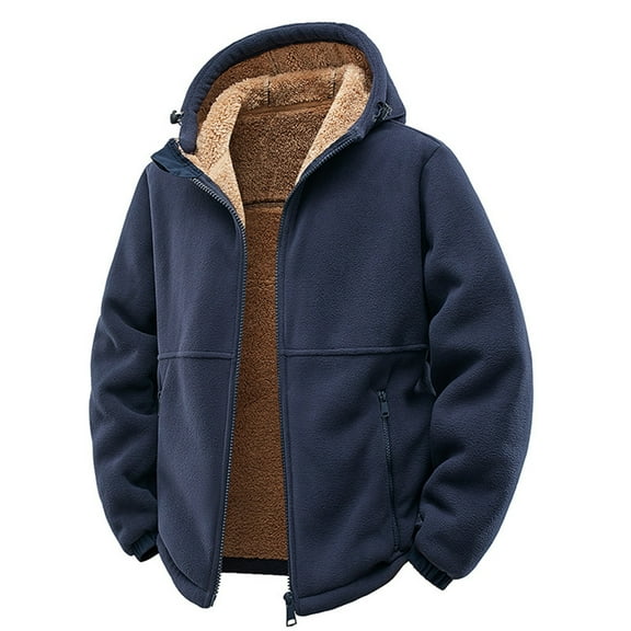 Mohiass Men's Sherpa Lined Hoodie Jacket Winter Warm Heavy Weight Zip Up Hooded Sweatshirt Thick Fleece Coats Dark Blue 2XL