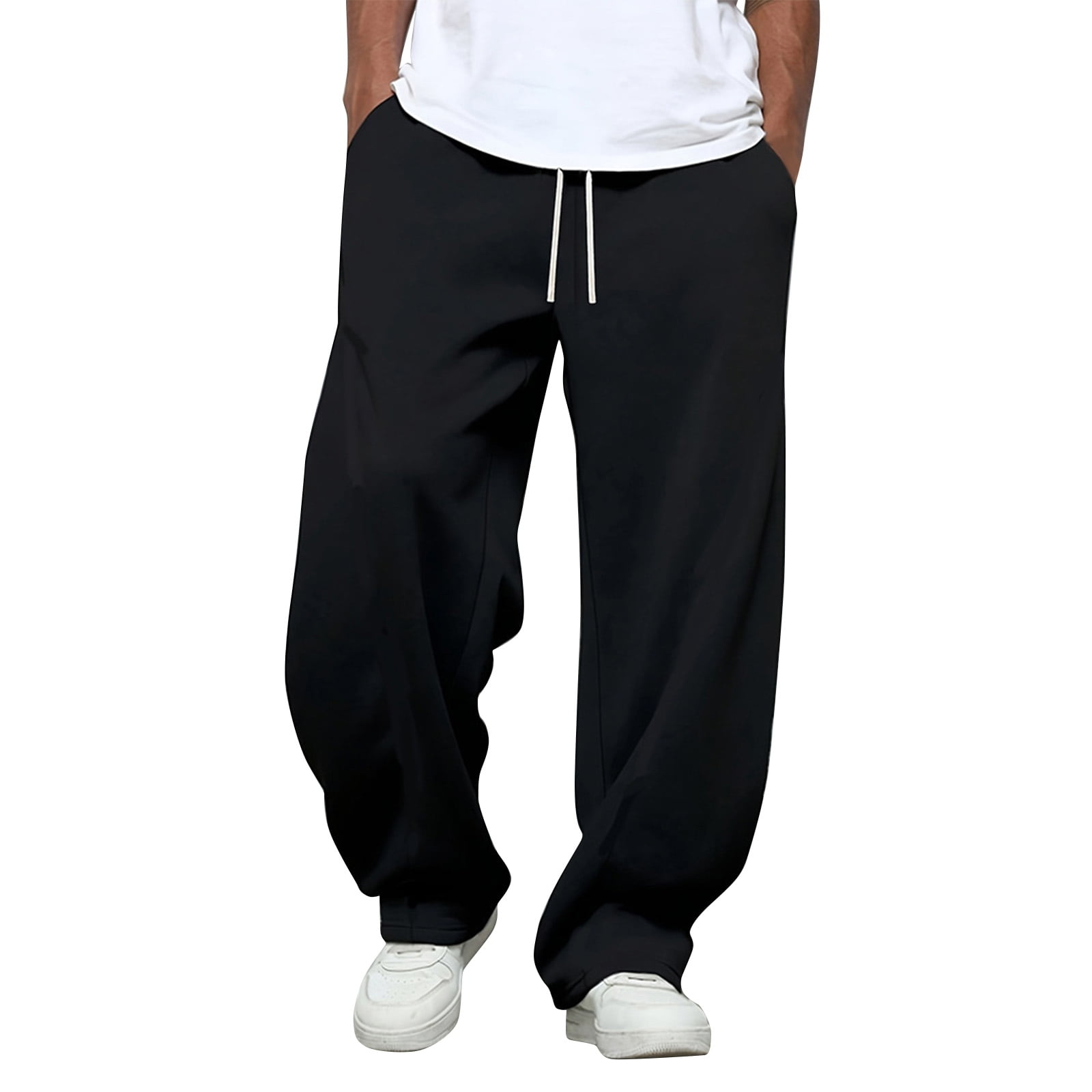 Mohiass Men's Wide Leg Loose Sweatpants Open Bottom Drawstring Workout ...