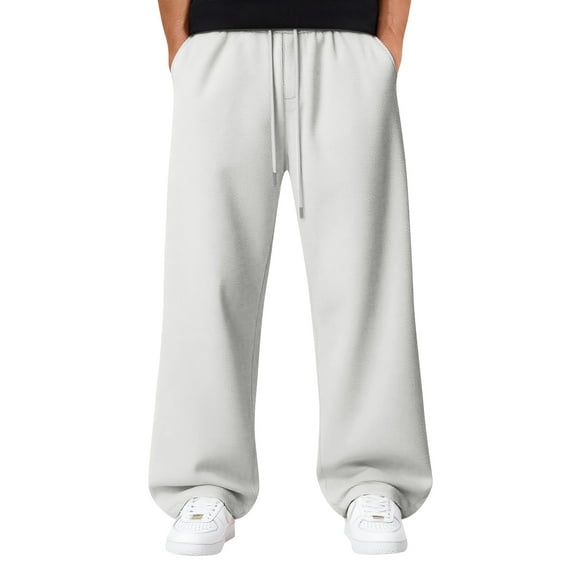 Mohiass Mens Baggy Sweatpants Athletic Lounge Fleece Wide Leg Pants Casual Open Bottom Big and Tall Joggers Trousers with Pockets White L