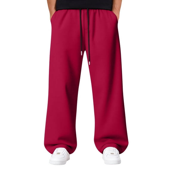 Mohiass Mens Baggy Sweatpants Open Bottom Casual Fleece Wide Leg Pants Big and Tall Lounge Athletic Joggers Trousers with Pockets Red L