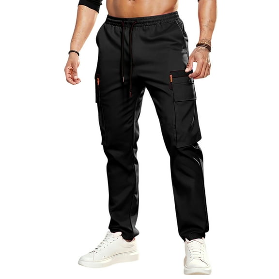 Mohiass Mens Cargo Pants Relaxed Fit Casual Hiking Baggy Pants Elastic Waist Lightweight Outdoor Joggers Trousers with Pockets Black XL