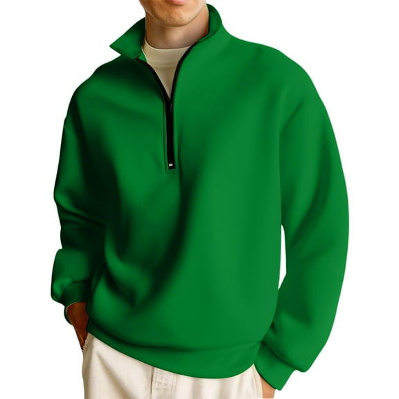 Mohiass Mens Fashion Sweatshirt Quarter Zip Long Sleeve Solid Color Stand Collar Casual Golf Pullover Sweatshirts Green L