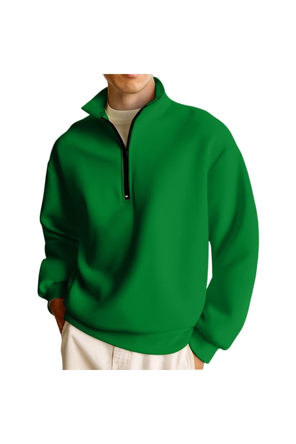Mens Fashion Sweatshirt Quarter Zip Long Sleeve Solid Color Stand Collar Casual Golf Pullover Sweatshirts Green L