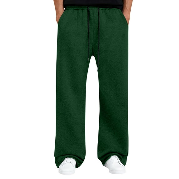 Mohiass Mens Joggers Sweatpants Casual Athletic Big and Tall Baggy Pants Lounge Fleece Open Bottom Wide Leg Trousers with Pockets Dark Green XL