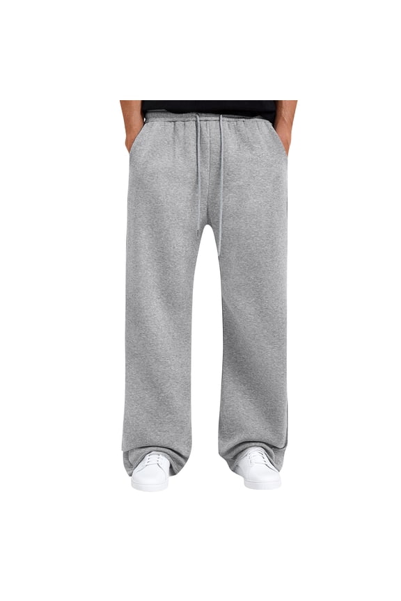 Mens Joggers Sweatpants Lounge Athletic Open Bottom Wide Leg Trousers Big and Tall Fleece Casual Baggy Pants with Pockets Light Gray 2XL