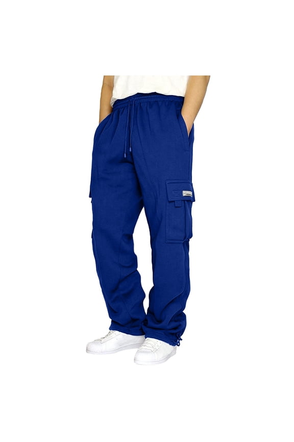Mens Plus Size Cargo Sweatpants Fall Winter 2025 Fashion Baggy Jogger Drawstring Open Leg Big and Tall Workout Pants Blue M