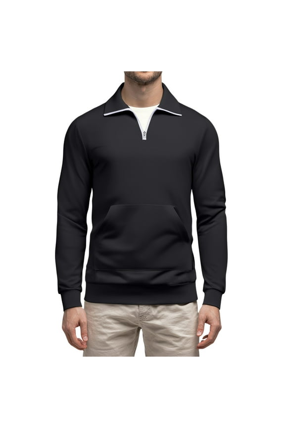 Mens Sweatshirts No Hood Quarter Zip Long Sleeve Pullover Shirts Stand Collar Lightweight Comfy Sweatshirt with Pocket Black M