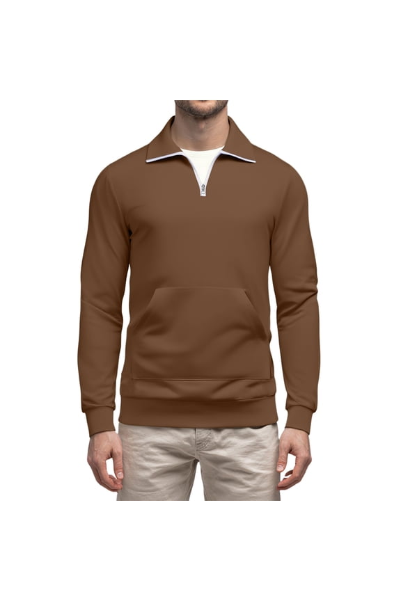 Mens Sweatshirts No Hood Quarter Zip Long Sleeve Pullover Shirts Stand Collar Lightweight Comfy Sweatshirt with Pocket Light Brown S