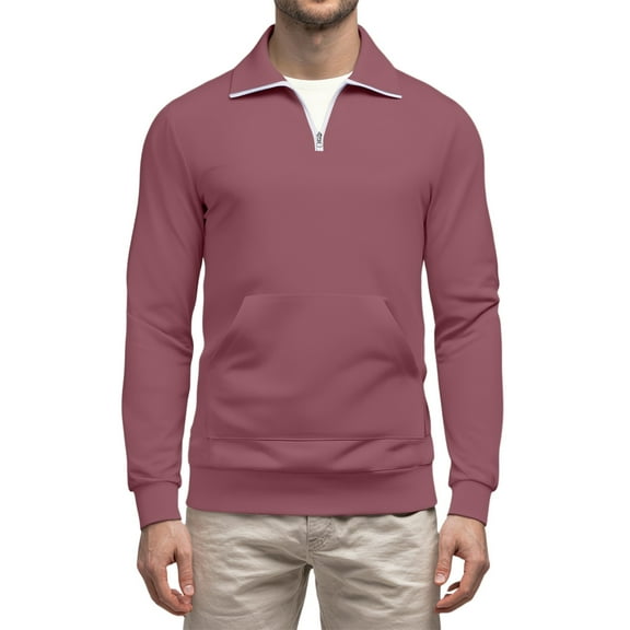 Mohiass Mens Sweatshirts No Hood Quarter Zip Long Sleeve Pullover Shirts Stand Collar Lightweight Comfy Sweatshirt with Pocket Pink M