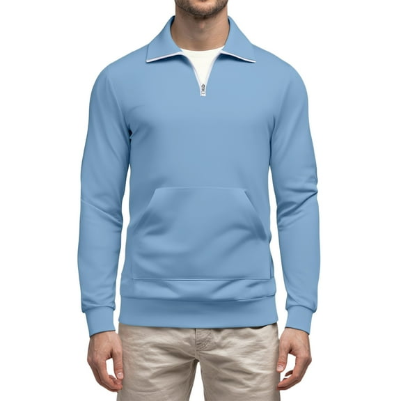 Mohiass Mens Sweatshirts No Hood Quarter Zip Long Sleeve Pullover Shirts Stand Collar Lightweight Comfy Sweatshirt with Pocket Sky Blue S