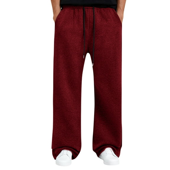 Mohiass Mens Wide Leg Sweatpants Big and Tall Casual Lounge Baggy Trousers Open Bottom Athletic Fleece Joggers Pants with Pockets Wine L