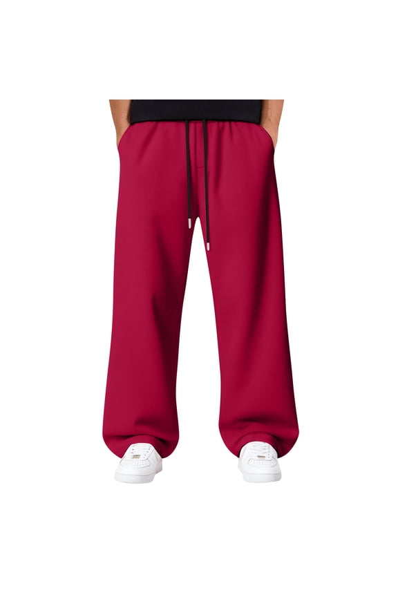 Mens Joggers Sweatpants Lounge Open Bottom Casual Baggy Pants Big and Tall Athletic Fleece Wide Leg Trousers with Pockets Red S