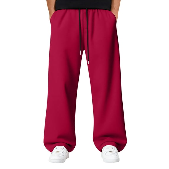 Mohiass Mens Wide Leg Sweatpants Big and Tall Lounge Open Bottom Baggy Pants Fleece Athletic Casual Joggers Trousers with Pockets Red S