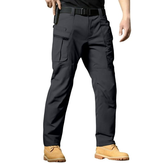 Mohiass Mens Work Pants Stretch Flex Ripstop Tactical Waterproof Pants with Multi Pockets Relaxed Fit Lightweight Cargo Pant Black L