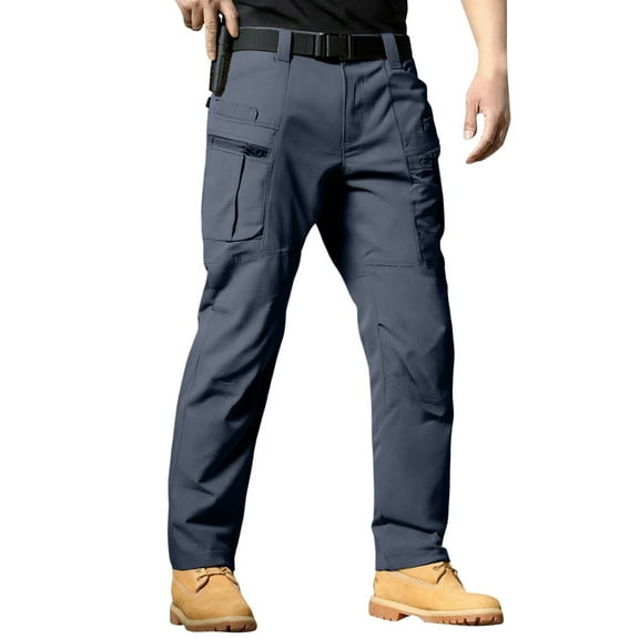 Mohiass Mens Work Pants Stretch Flex Ripstop Tactical Waterproof Pants with Multi Pockets Relaxed Fit Lightweight Cargo Pant Gray L