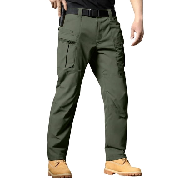 Mohiass Mens Work Pants Stretch Flex Ripstop Tactical Waterproof Pants with Multi Pockets Relaxed Fit Lightweight Cargo Pant Green M