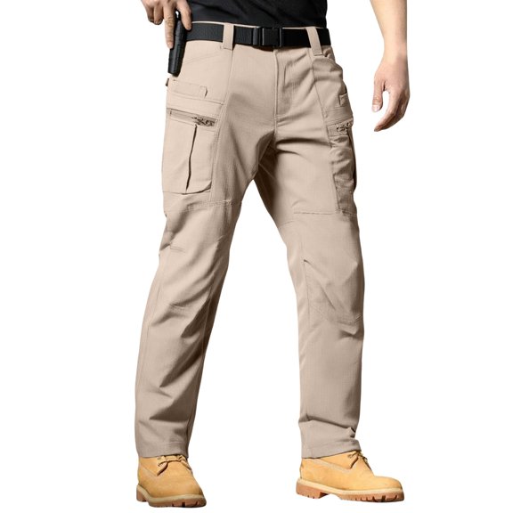 Mohiass Mens Work Pants Stretch Flex Ripstop Tactical Waterproof Pants with Multi Pockets Relaxed Fit Lightweight Cargo Pant Khaki XL