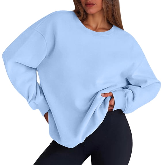 Mohiass Oversized Crewneck Sweatshirt Women Fall 2025 Fashion Pullover Crew Neck Long Sleeve Shirts Trendy Clothes Sky Blue L