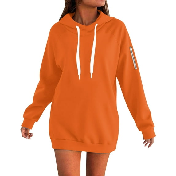 Mohiass Oversized Hoodies for Women Casual Fleece Pullover Tops 2025 Fall Winter Sweatshirt Long Sleeve Hoodies Orange S