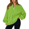 thumbnail image 1 of Mohiass Oversized Zip Up Sweatshirt Women Fleece Zip Up Bomber Jacket Casual Athletic Y2k Sweat Jackets with Pockets Fluorescent Green 2XL, 1 of 6
