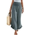 thumbnail image 1 of Mohiass Palazzo Pants for Women 2025 Wide Leg Linen Trousers Flowy Summer Ruffle Hem Pants Boho Beach Smocked Waist Pants with Pockets Light Blue L, 1 of 8