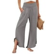 thumbnail image 1 of Mohiass Palazzo Pants for Women Beach Wide Leg Linen Pants Flowy Summer Ruffle Hem Pants 2025 Boho Smocked Waist Trousers with Pockets Gray S, 1 of 5