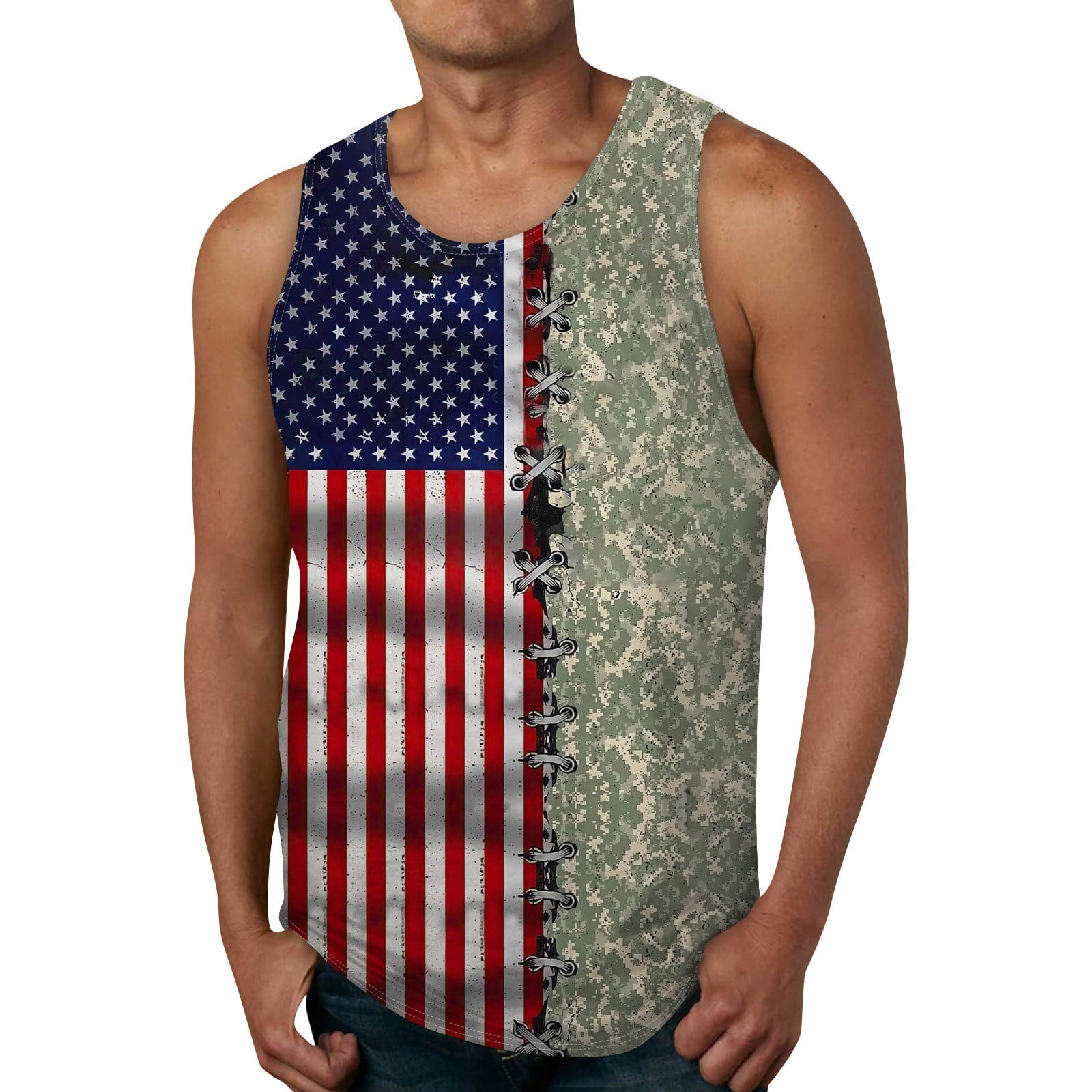 Mohiass Patriotic Crew Neck Tank Tops for Men Independence Day Stars ...