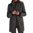 thumbnail image 1 of Mohiass Pea Trench Coat for Women Wool Blend Stand Collar Winter Coats Single Breasted Long Overcoat Casual Thicken Blazer Jacket with Pockets Black XL, 1 of 5
