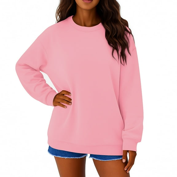 Mohiass Plain Sweatshirt Women Cute Soild Color Baggy Buttery Soft Fleece Cotton Lightweight Trendy Comfy Pullover Tops Pink M