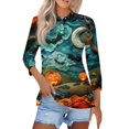 thumbnail image 1 of Mohiass Plus Size Halloween Shirts for Women 3/4 Sleeve Horror Spider Polo Shirt Lapel Funny Skeleton T-Shirt Button Collared Scary Ghost Tops Turquoise XL, 1 of 5
