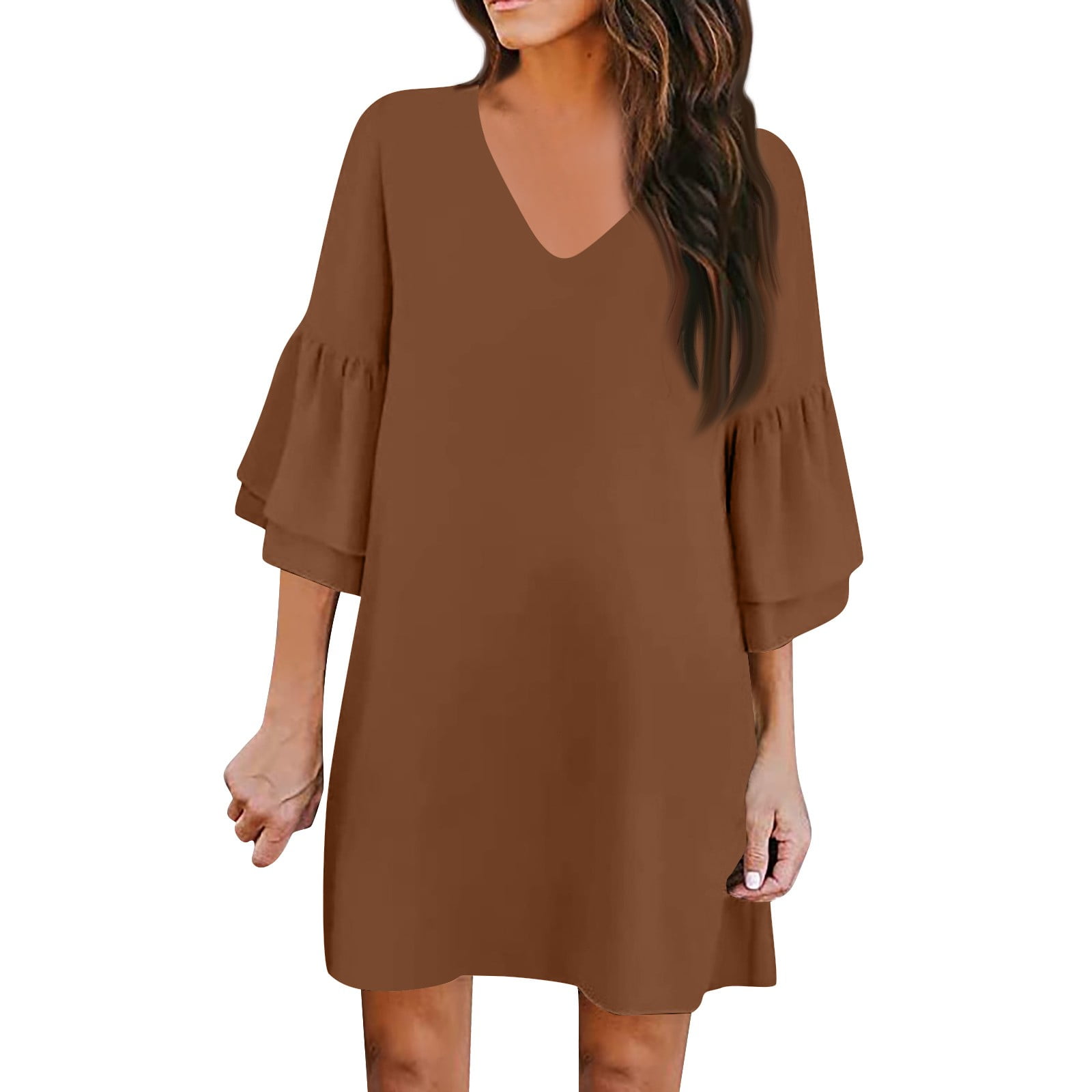 Mohiass Plus Size Summer Dresses Women's Sweet Cute VNeck Bell Sleeve