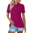 thumbnail image 1 of Mohiass Polo Shirts for Women 2024 Short Sleeve Summer Tops Button V Neck Business Casual Collared Shirts Dressy Blouses Purple S, 1 of 4