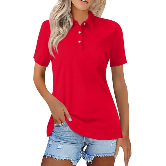 Mohiass Polo Shirts for Women 2024 Short Sleeve Summer Tops Button V Neck Business Casual Collared Shirts Dressy Blouses Hot Pink 2XL