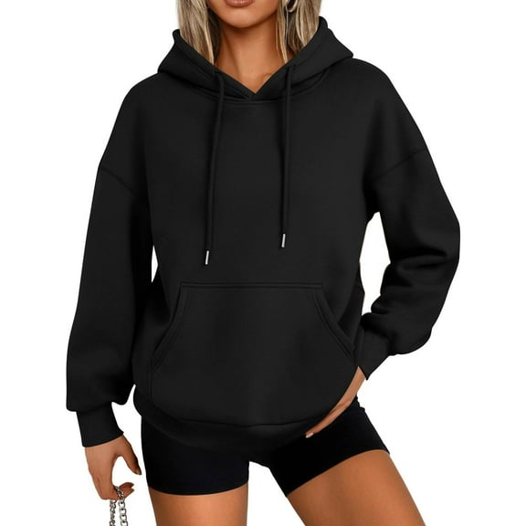 Mohiass Pullover Hoodies for Women Oversized Fall Trendy 2025 Hooded Sweatshirts Drawstring Fleece Lined Preppy Clothes Black XL