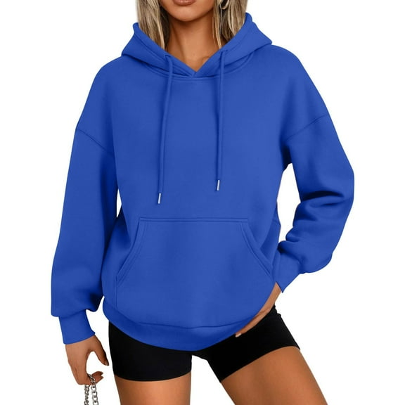 Mohiass Pullover Hoodies for Women Oversized Fall Trendy 2025 Hooded Sweatshirts Drawstring Fleece Lined Preppy Clothes Blue M