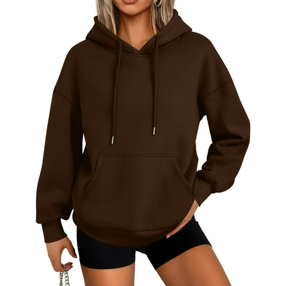Mohiass Pullover Hoodies for Women Oversized Fall Trendy 2025 Hooded Sweatshirts Drawstring Fleece Lined Preppy Clothes Coffee M