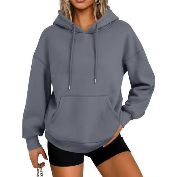Mohiass Pullover Hoodies for Women Oversized Fall Trendy 2025 Hooded Sweatshirts Drawstring Fleece Lined Preppy Clothes Dark Gray S