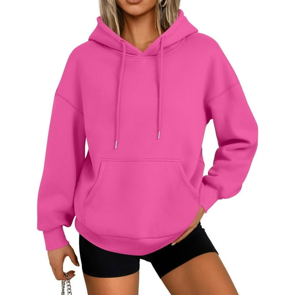 Mohiass Pullover Hoodies for Women Oversized Fall Trendy 2025 Hooded Sweatshirts Drawstring Fleece Lined Preppy Clothes Hot Pink L