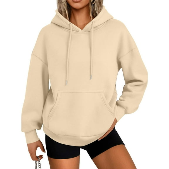 Mohiass Pullover Hoodies for Women Oversized Fall Trendy 2025 Hooded Sweatshirts Drawstring Fleece Lined Preppy Clothes Khaki L