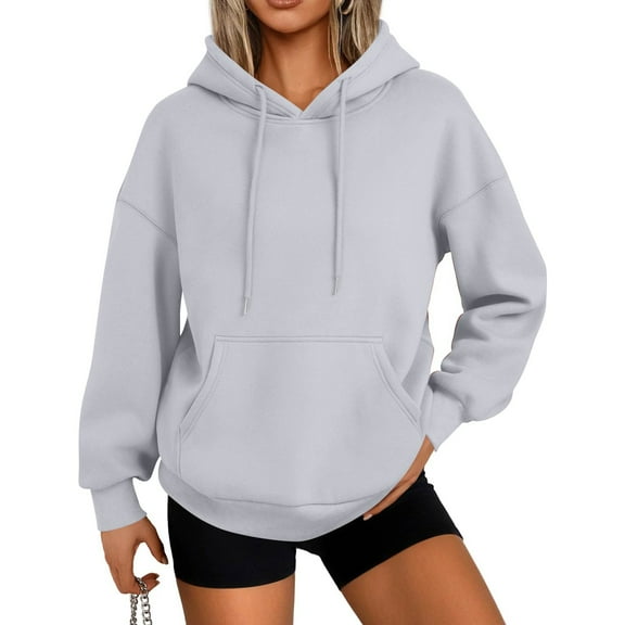 Mohiass Pullover Hoodies for Women Oversized Fall Trendy 2025 Hooded Sweatshirts Drawstring Fleece Lined Preppy Clothes Light Gray L