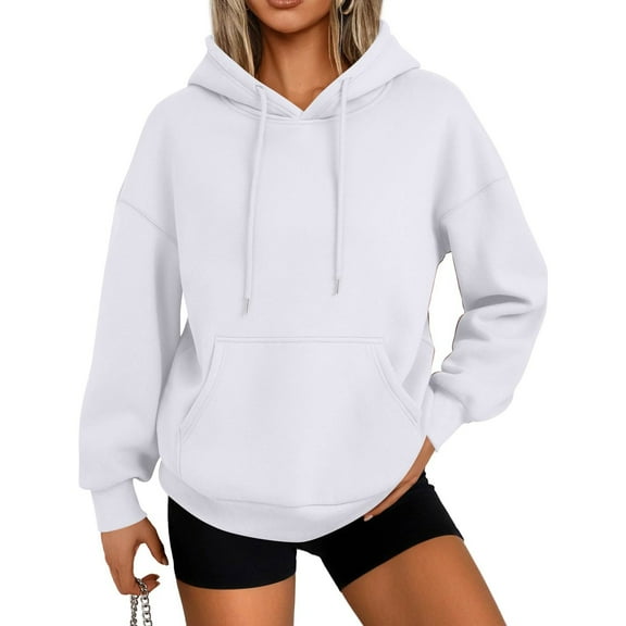 Mohiass Pullover Hoodies for Women Oversized Fall Trendy 2025 Hooded Sweatshirts Drawstring Fleece Lined Preppy Clothes White L